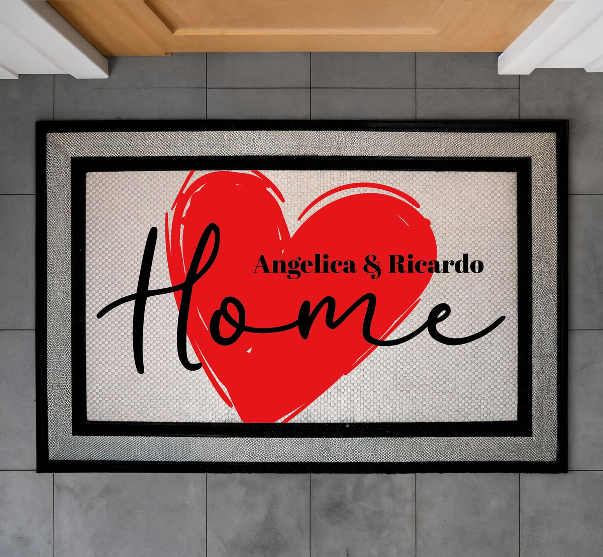 Personalized HOME Doormat, Custom Couple Names Welcome Mat, Romantic Heart Door Mat, Indoor-Outdoor Mat, Housewarming Gift for Newlyweds