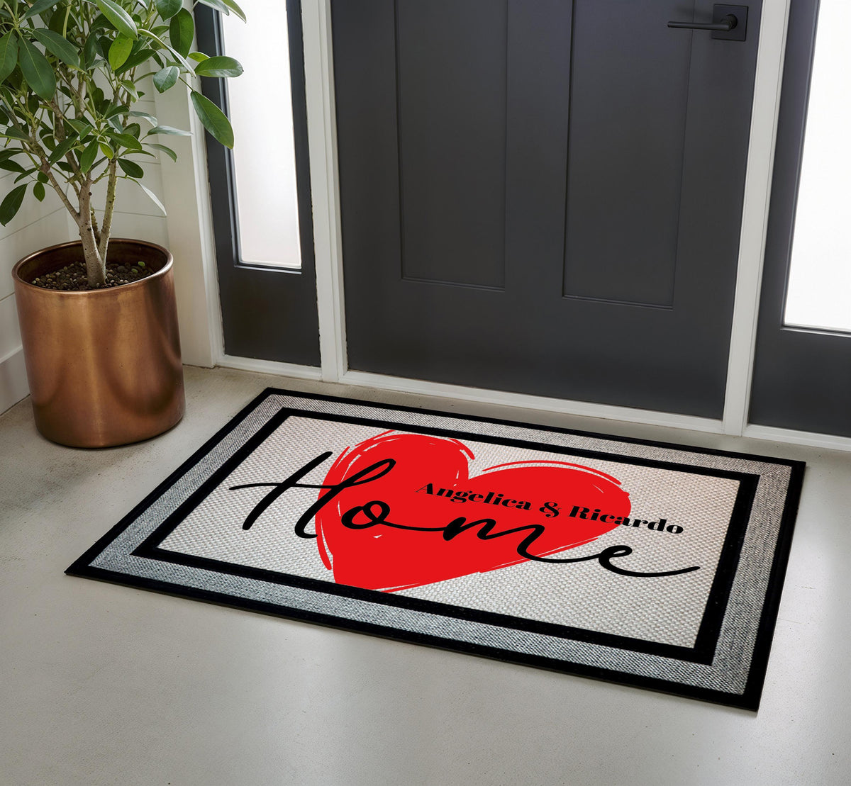 Personalized HOME Doormat, Custom Couple Names Welcome Mat, Romantic Heart Door Mat, Indoor-Outdoor Mat, Housewarming Gift for Newlyweds