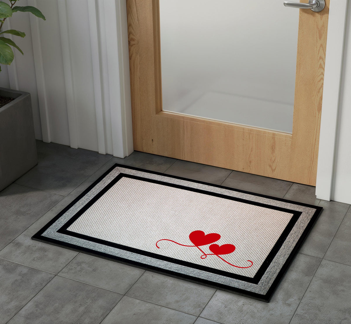 Romantic Hearts Doormat, Love Themed Welcome Mat, Cute Couple Indoor-Outdoor Mat, Minimalist Door Mat, Elegant Porch Mat, Gift for Newlyweds