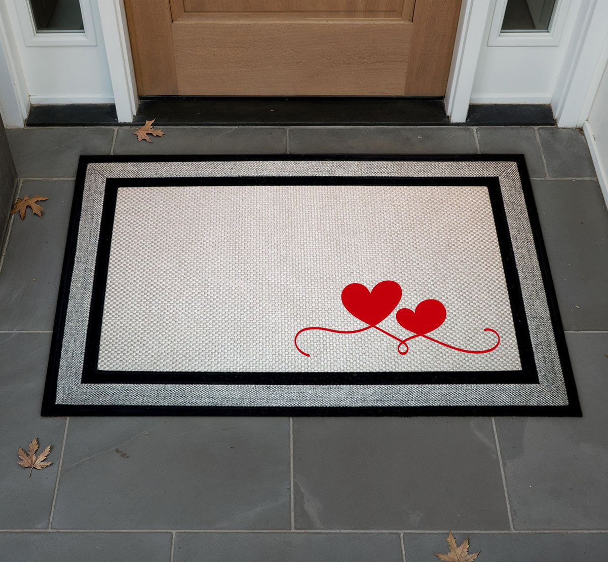 Romantic Hearts Doormat, Love Themed Welcome Mat, Cute Couple Indoor-Outdoor Mat, Minimalist Door Mat, Elegant Porch Mat, Gift for Newlyweds
