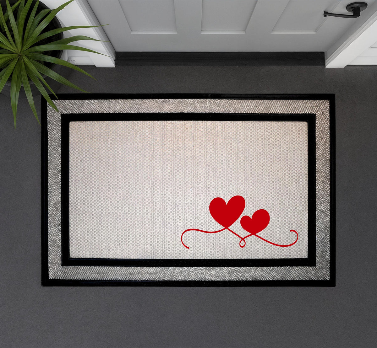 Romantic Hearts Doormat, Love Themed Welcome Mat, Cute Couple Indoor-Outdoor Mat, Minimalist Door Mat, Elegant Porch Mat, Gift for Newlyweds