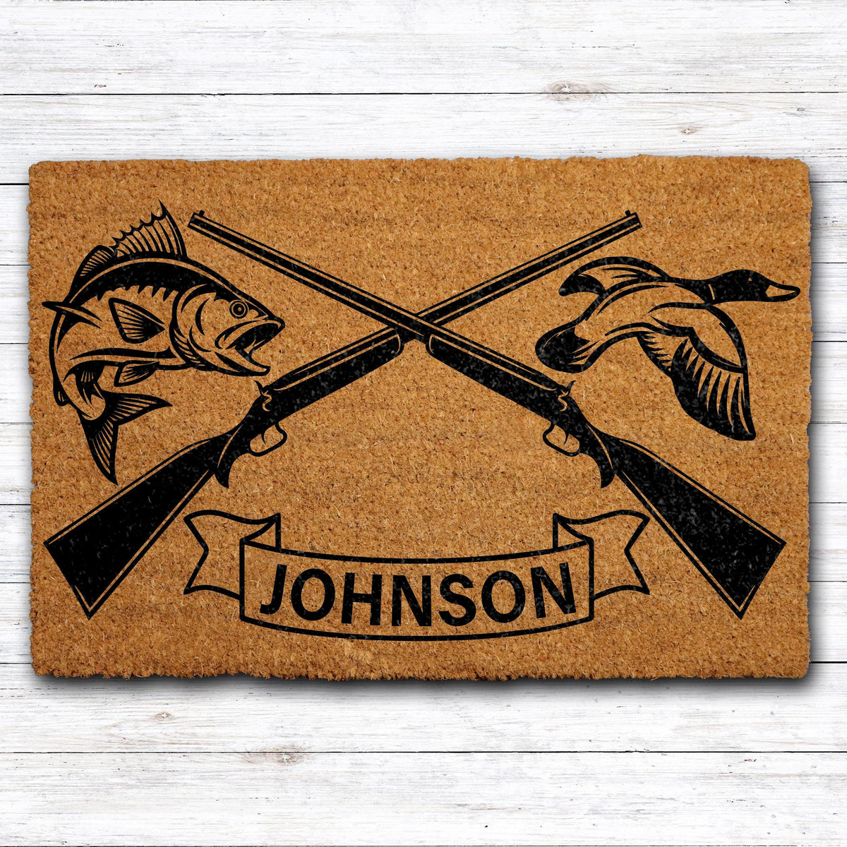 Personalized Fishing and Hunting Doormat, Custom Family Name Welcome Mat