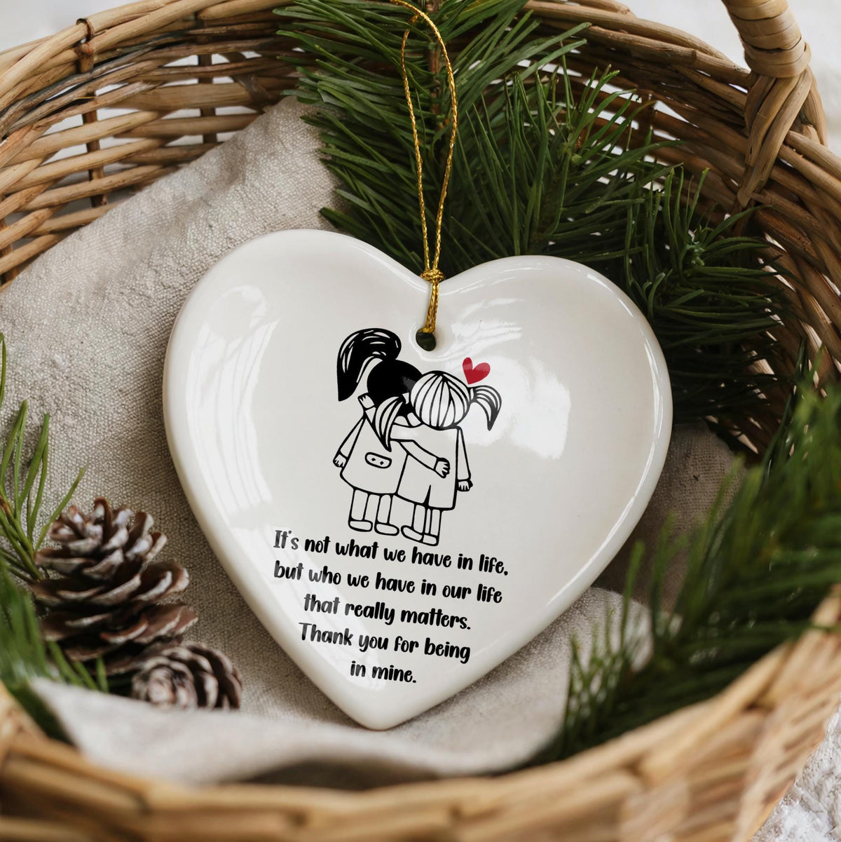 Friendship Christmas Ornament, Heart Ceramic Ornament, Loved Ones Keepsake