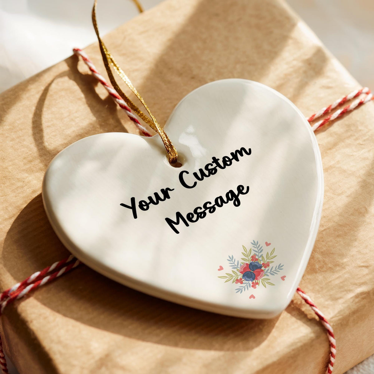 Custom Ceramic Heart Ornament, Personalized Christmas Keepsake
