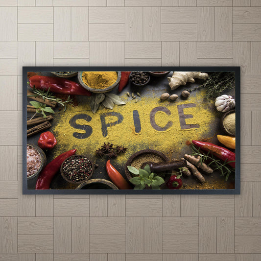 Spice Kitchen Mat, Colorful Chef Herbs Seasonings Decor, Non-Slip Foodie Area Rug