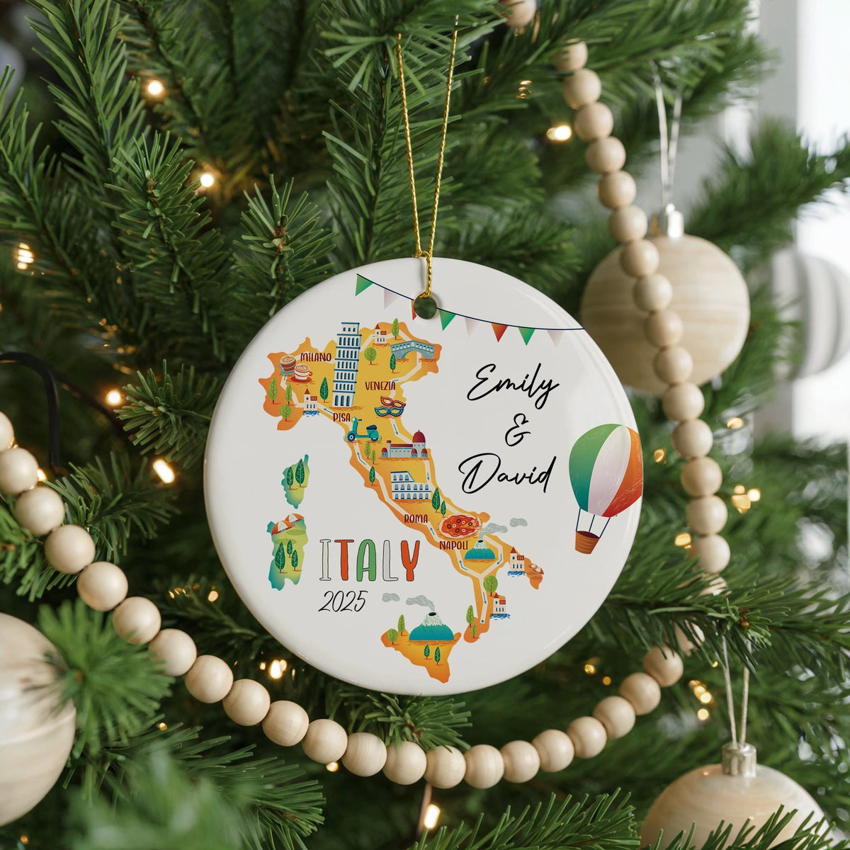 Personalized Italy Map Ornament, Custom Travel Keepsake, Ceramic Souvenir Gift