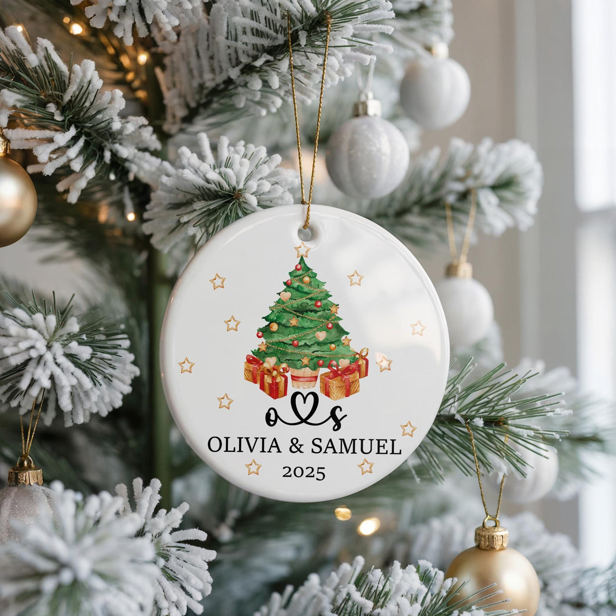 Custom Couple Christmas Ornament, Personalized Ceramic Keepsake