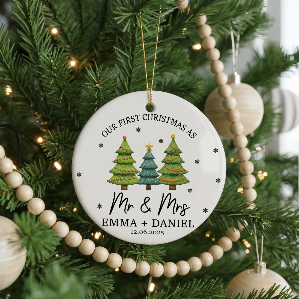 Personalized First Christmas Ornament, Mr & Mrs, Ceramic Keepsake