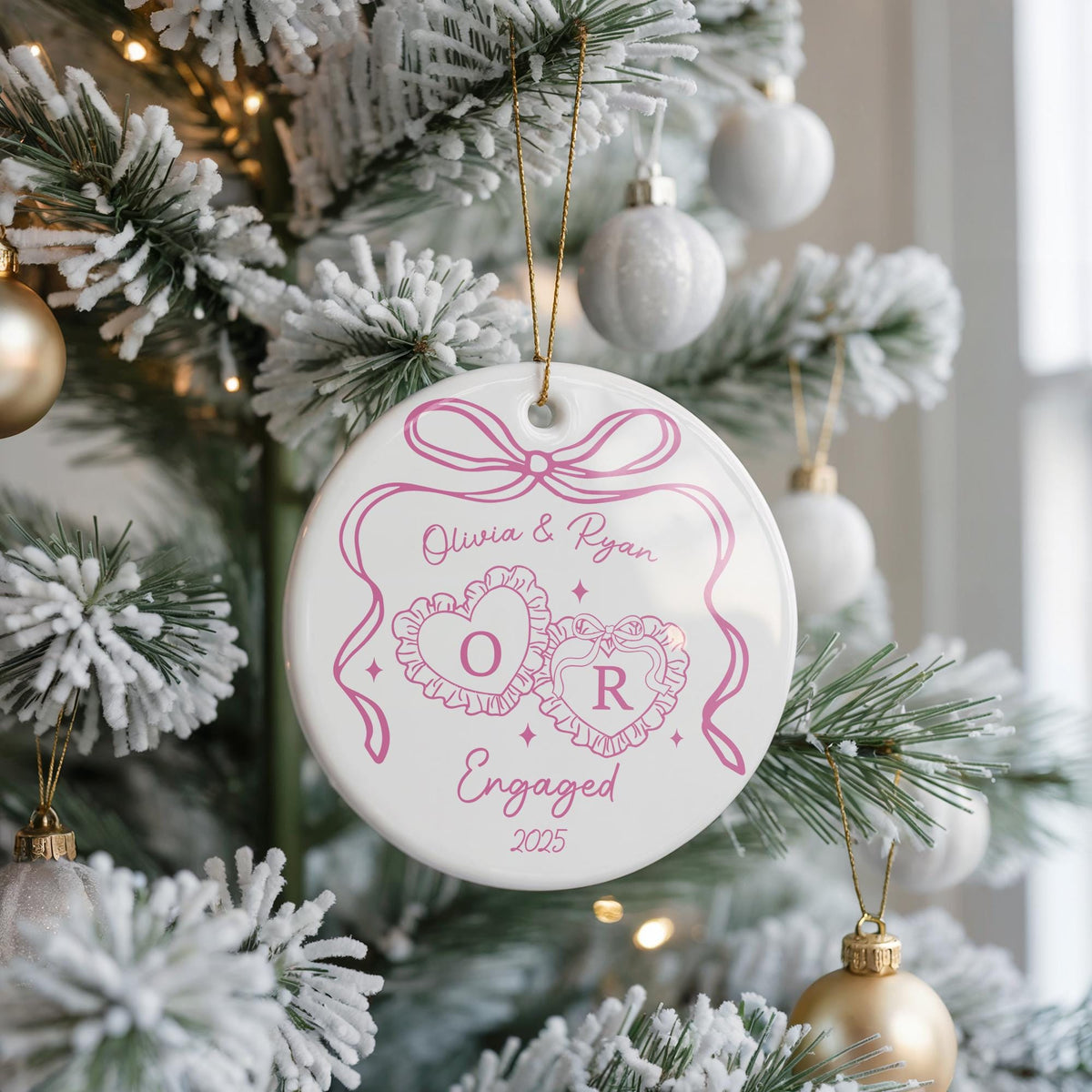 Personalized Engagement Ornament, Custom Ceramic Keepsake, Wedding Gift