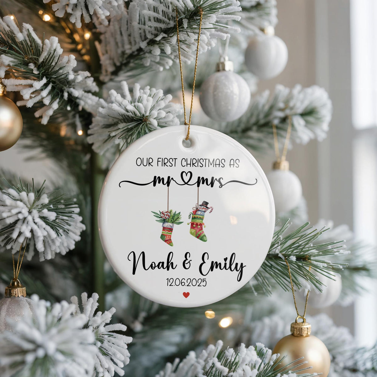 Personalized Mr and Mrs Ceramic Ornament, Newlywed Keepsake