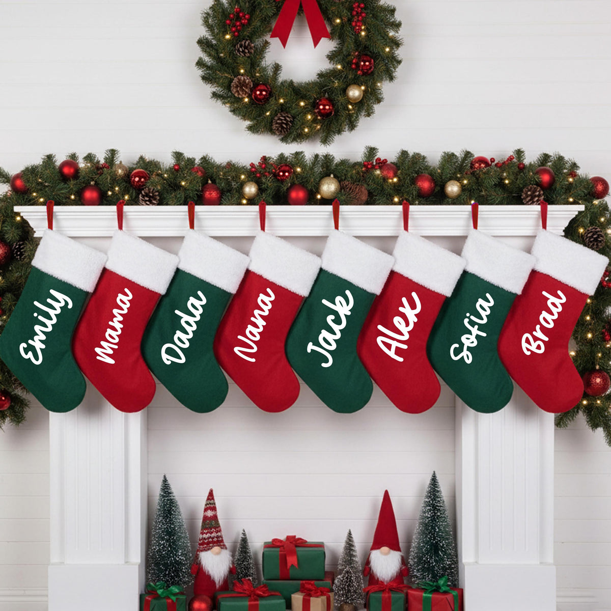 Custom Christmas Stockings, Xmas Family Stocking, Holiday Fireplace Decor Gifts
