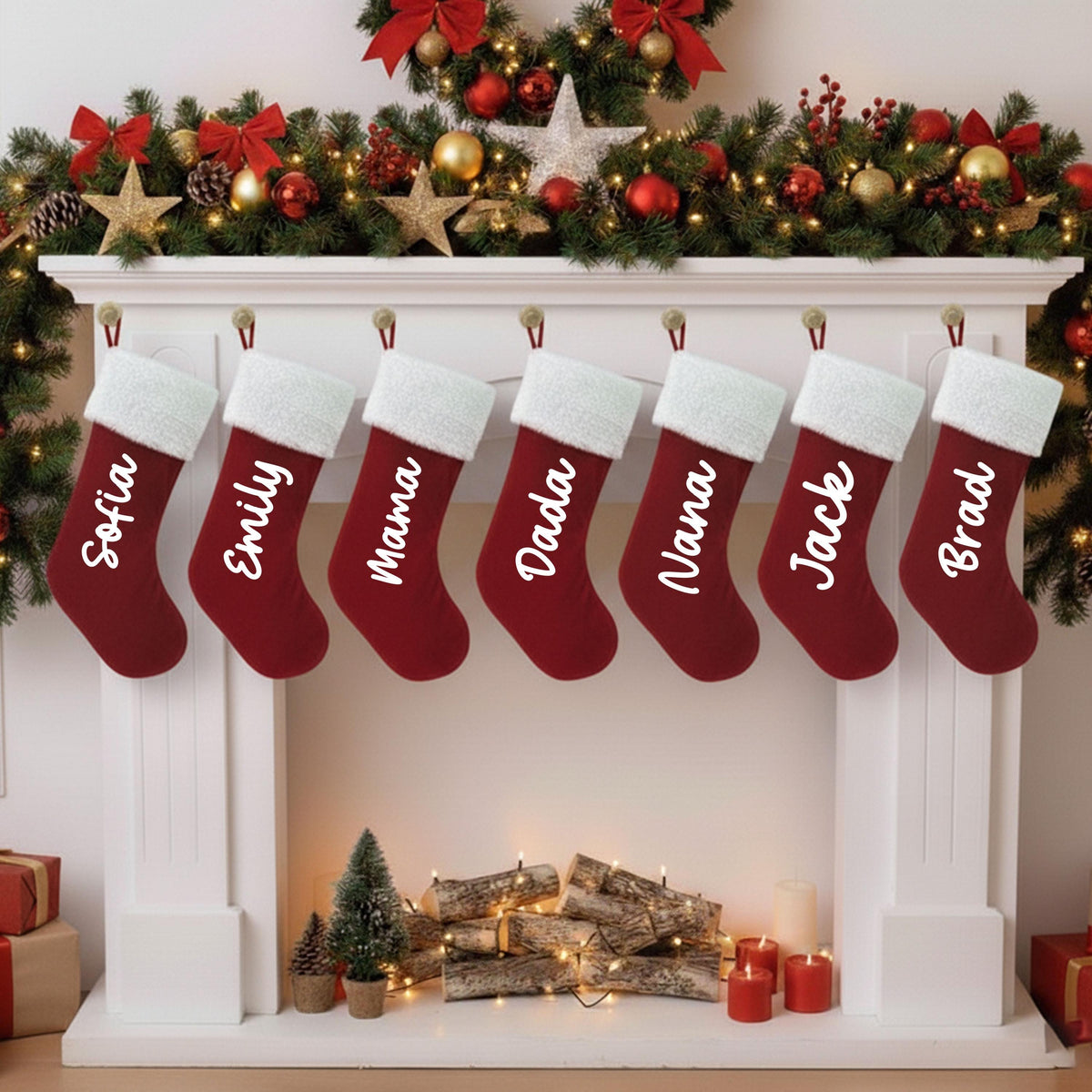 Custom Christmas Stockings, Xmas Family Stocking, Holiday Fireplace Decor Gifts