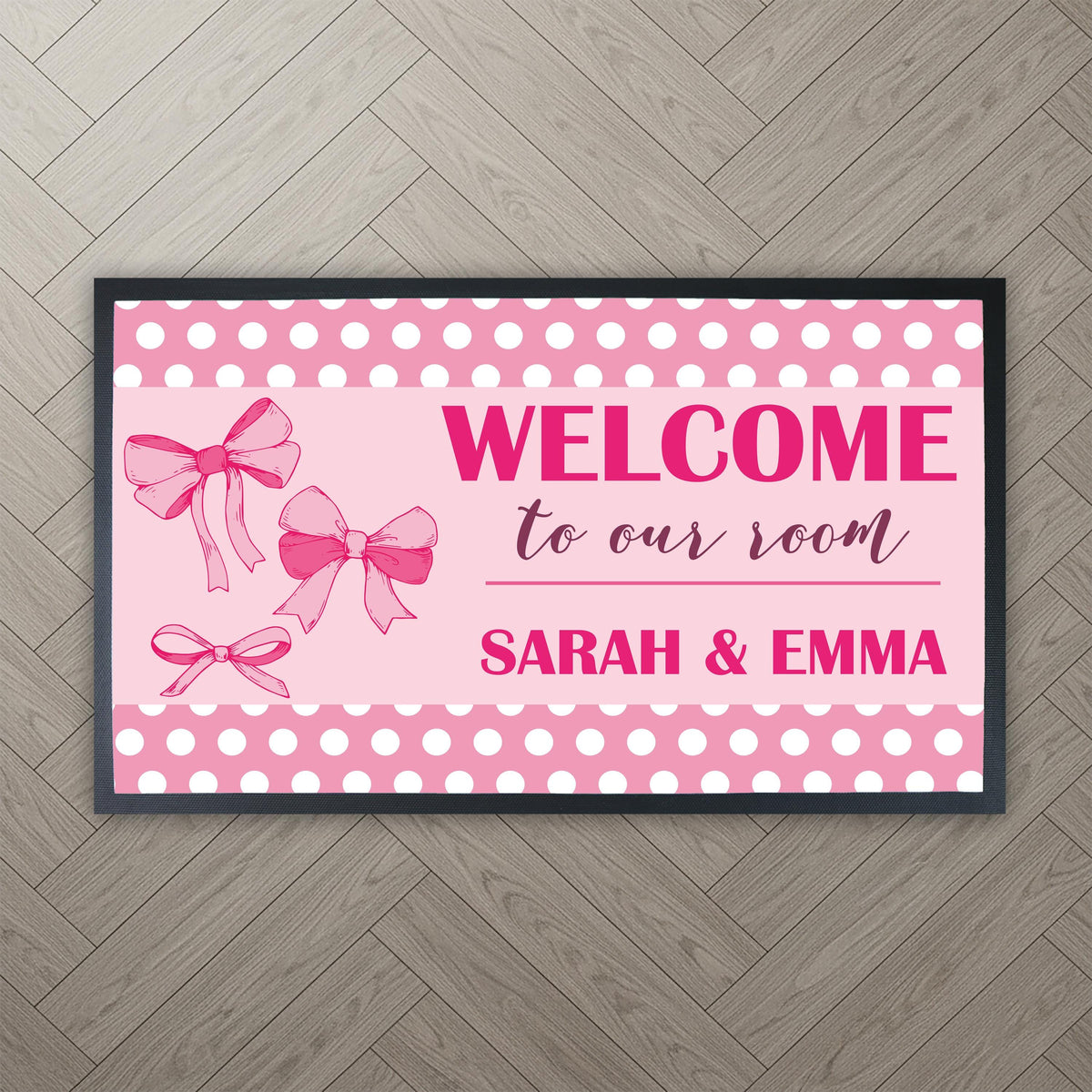 Welcome To Our Room Mat, Cute Pink Coquette Bow Mat, Girls Room Decor