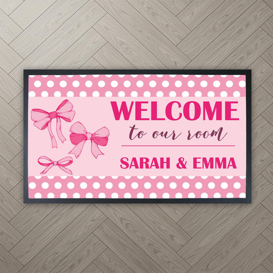 Welcome To Our Room Mat, Cute Pink Coquette Bow Mat, Girls Room Decor