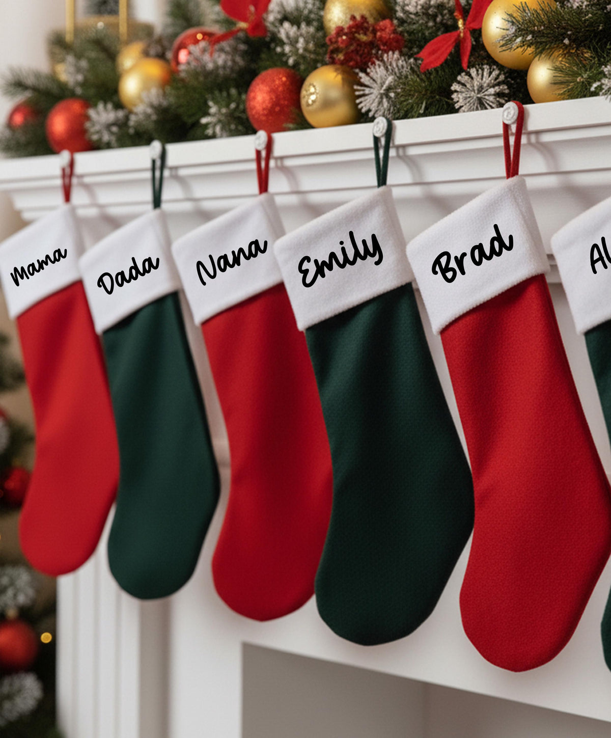 Personalized Xmas Stockings, Christmas Family Stocking, Holiday Fireplace Decor Gift