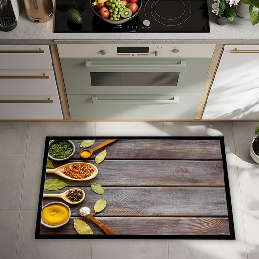Vibrant Spices Kitchen Floor Mat, Colorful Herbs & Seasonings, Non-Slip Foodie Decor