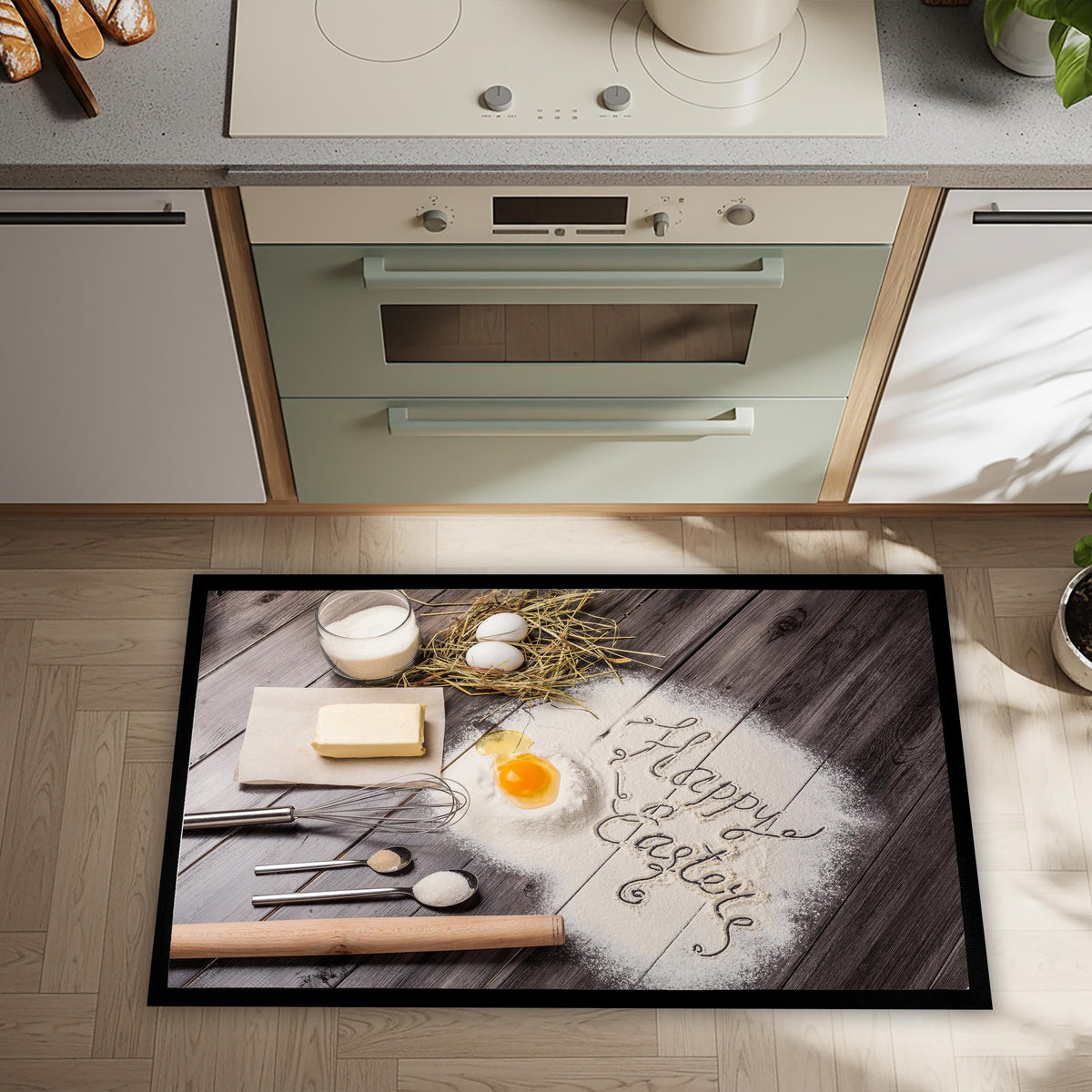 Happy Easter Baking Kitchen Mat, Farmhouse Spring Decor, Chef Gift, Non-Slip Floor Mat