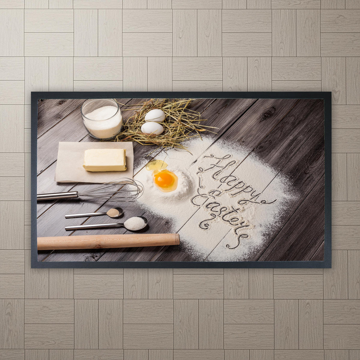 Happy Easter Baking Kitchen Mat, Farmhouse Spring Decor, Chef Gift, Non-Slip Floor Mat