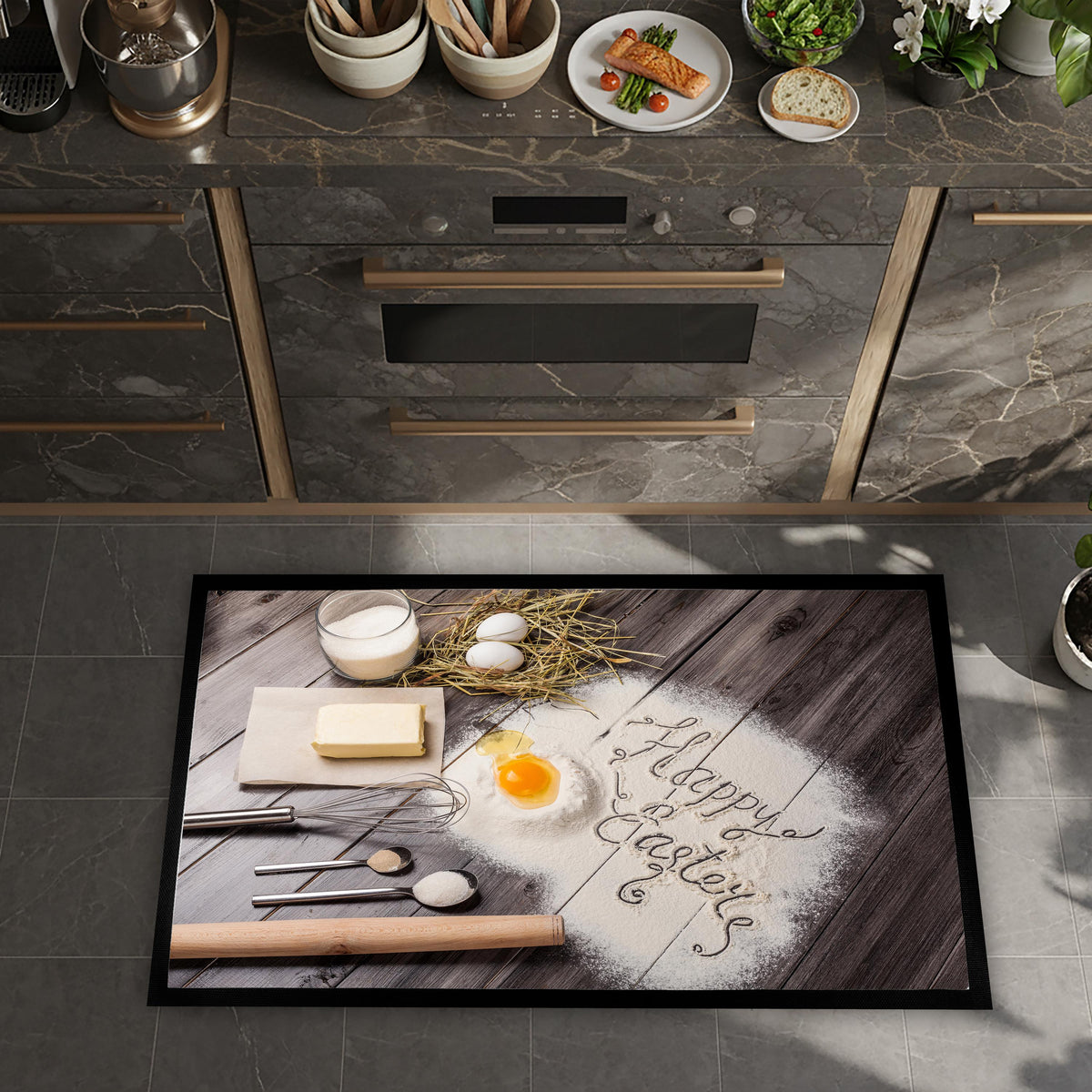 Happy Easter Baking Kitchen Mat, Farmhouse Spring Decor, Chef Gift, Non-Slip Floor Mat