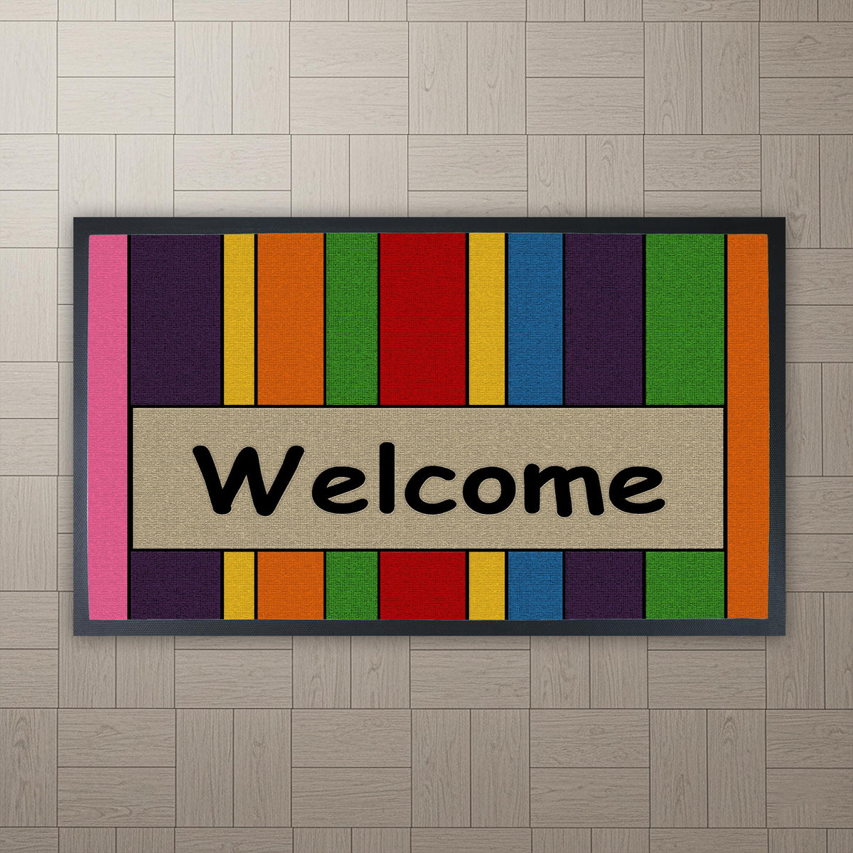 Rainbow Striped Welcome Doormat, Modern Boho Entryway Mat, Pride Home Decor Rug