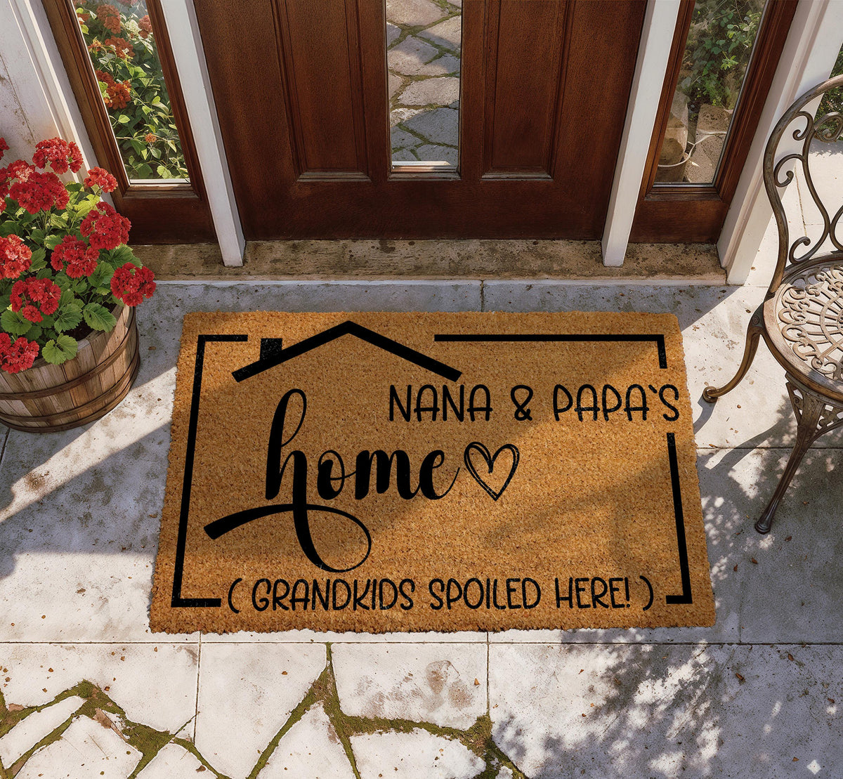 Nana & Papa's Home Welcome Mat, Grandkids Spoiled Here Doormat