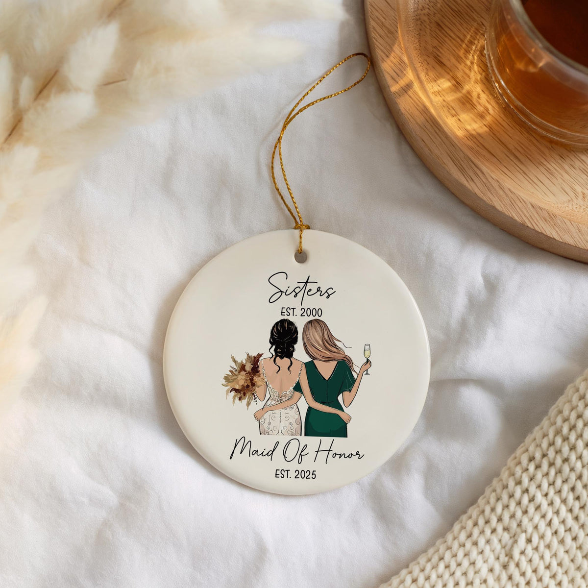 Personalized Sister Maid of Honor Ornament, Custom Bridesmaid Proposal Gift