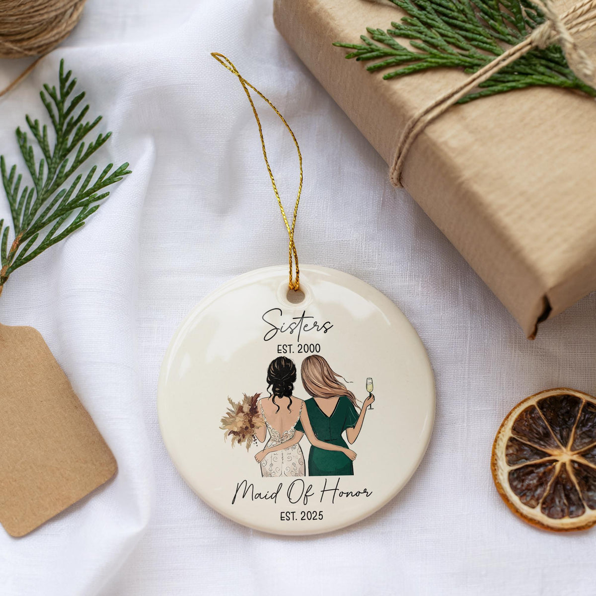Personalized Sister Maid of Honor Ornament, Custom Bridesmaid Proposal Gift