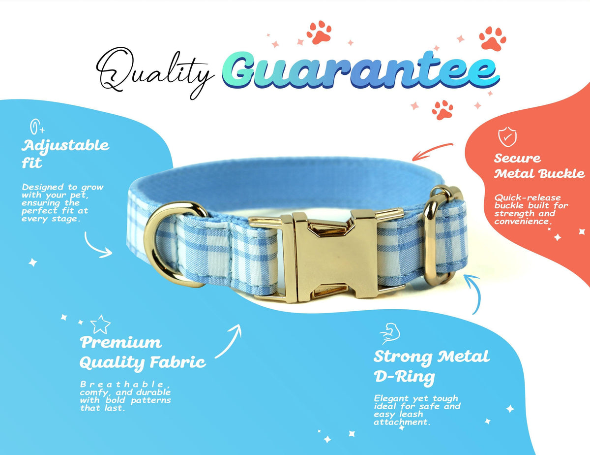 Personalized Plaid Pet Collar, Engraved Metal Buckle Dog Cat Collar With D-Ring