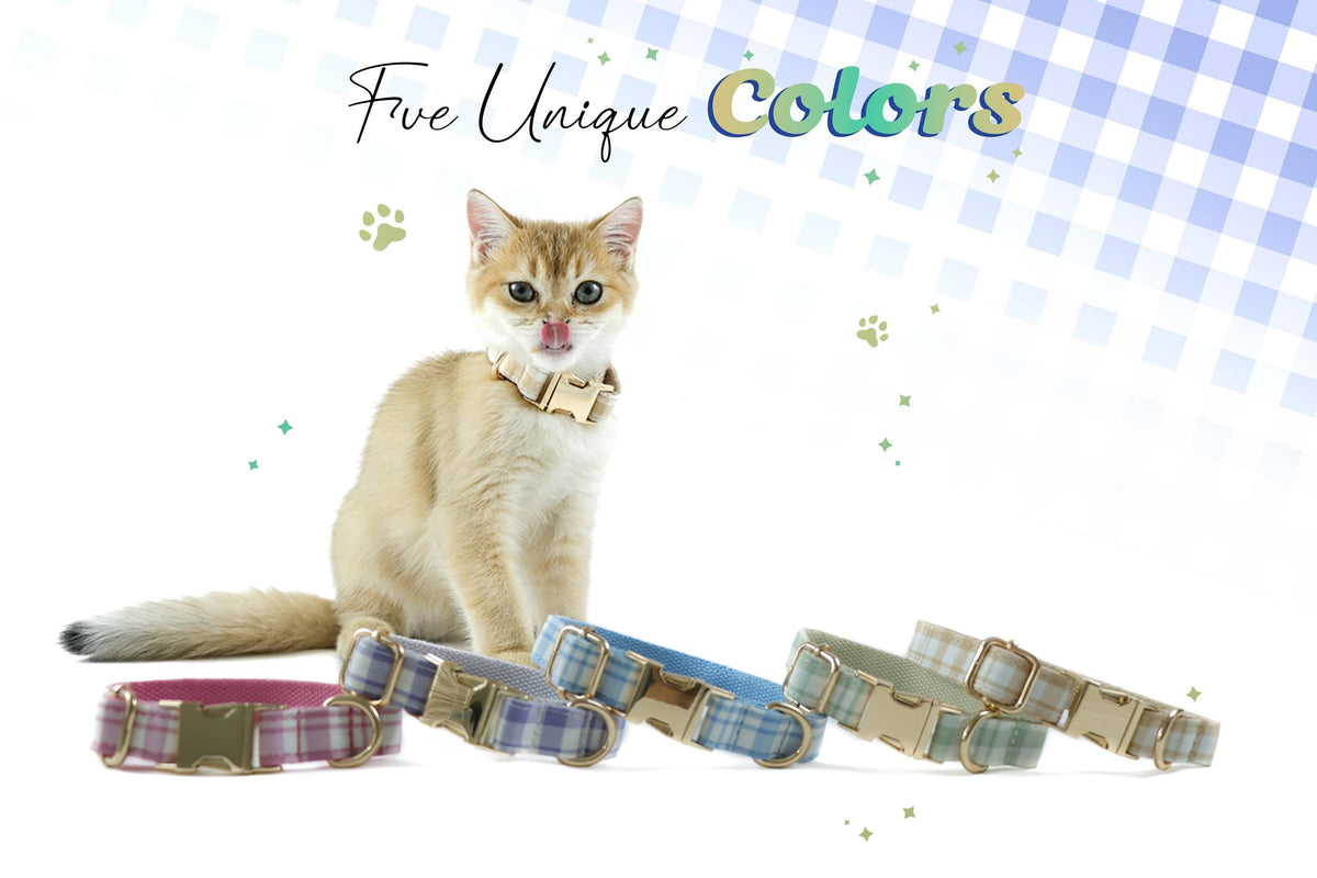 Personalized Plaid Pet Collar, Engraved Metal Buckle Dog Cat Collar With D-Ring