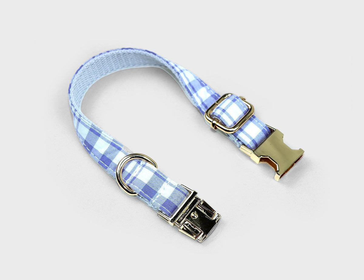 Personalized Plaid Pet Collar, Engraved Metal Buckle Dog Cat Collar With D-Ring