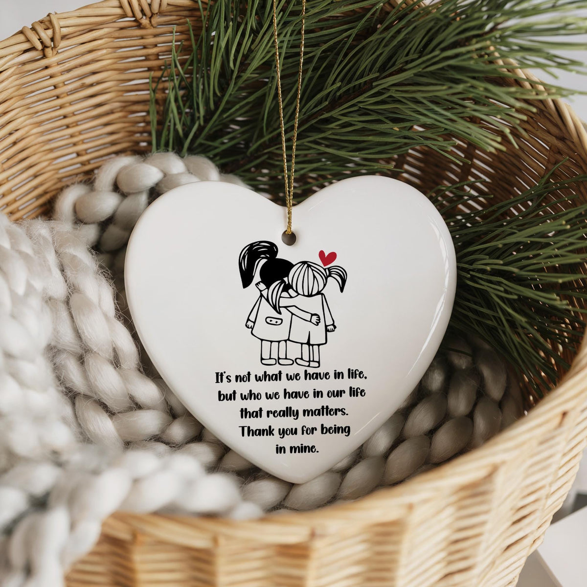 Friendship Christmas Ornament, Heart Ceramic Ornament, Loved Ones Keepsake