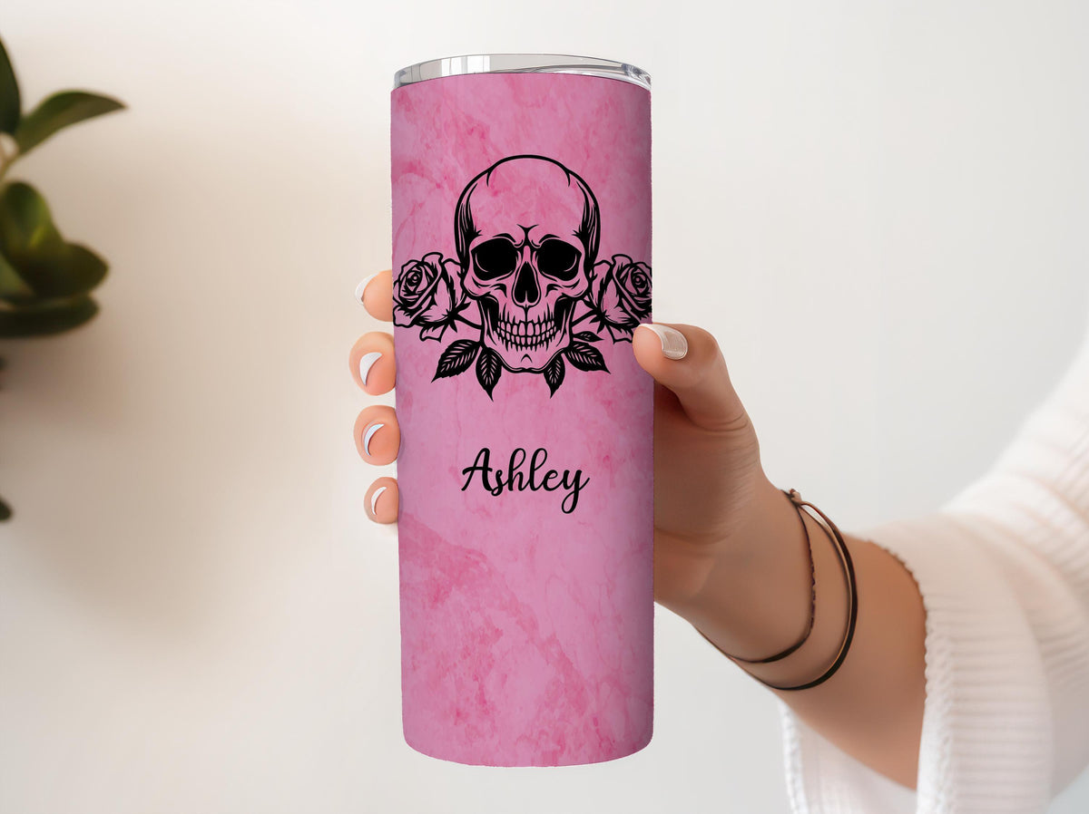 Customizable Snake And Skull Design Tumbler With Straw, Floral Gothic Theme Coffee Cup