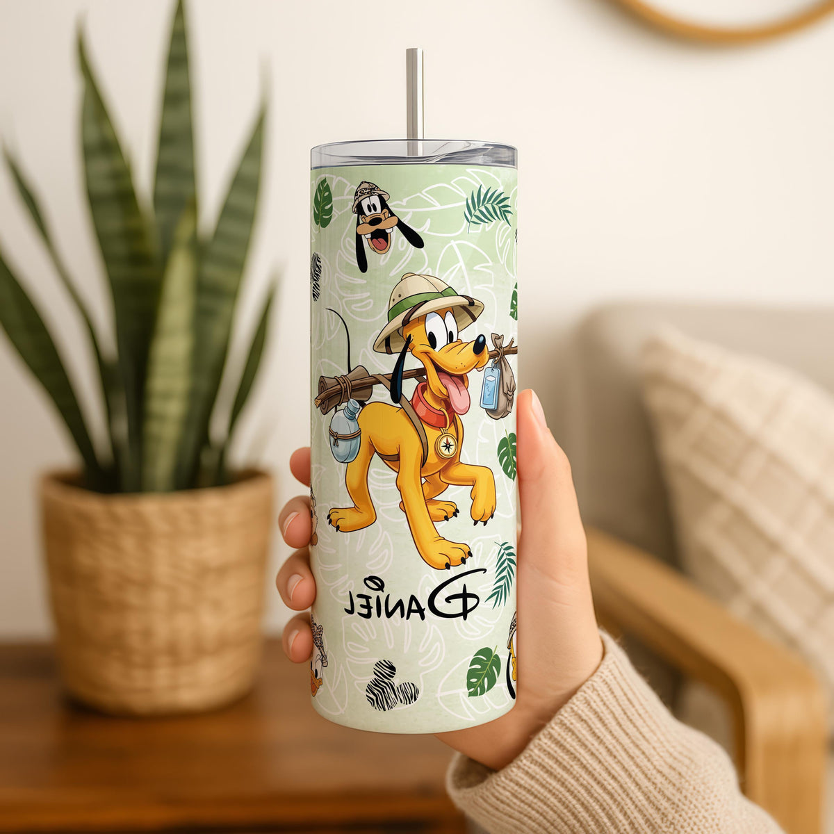 Personalized Safari Tumbler with Straw, Cartoon Friends Adventure Cup