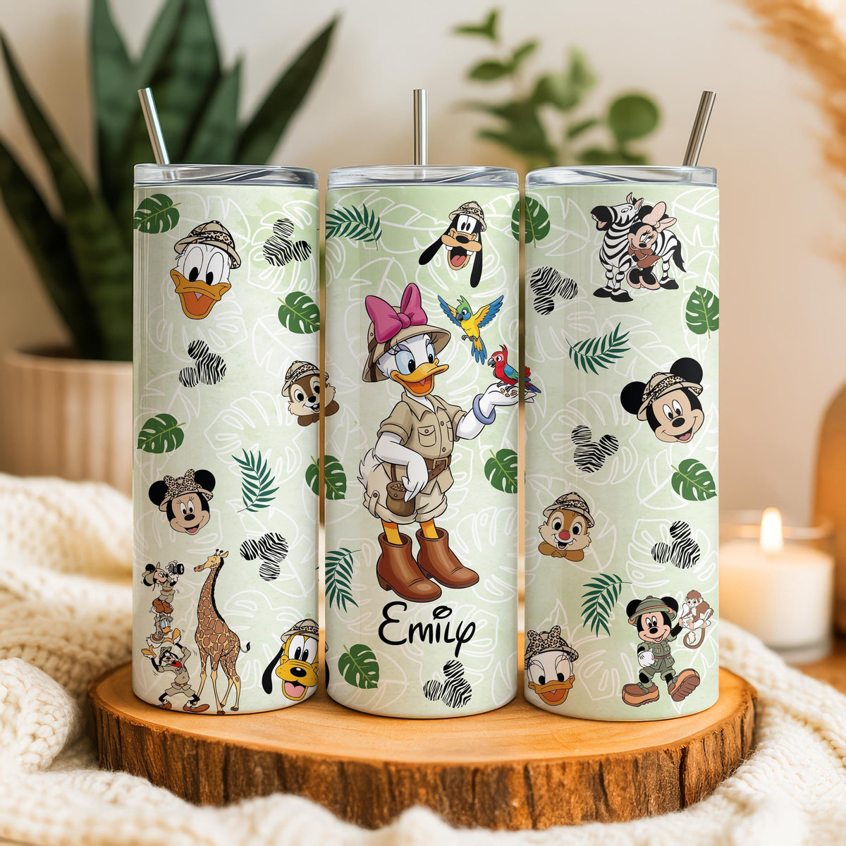 Personalized Safari Tumbler with Straw, Cartoon Friends Adventure Cup