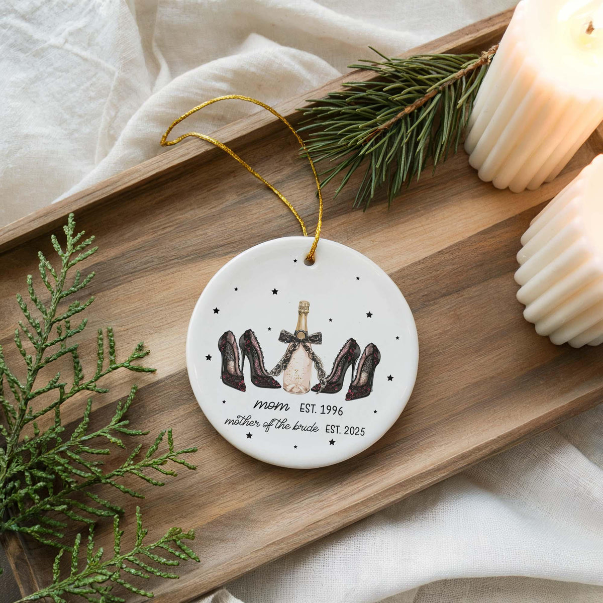 Mother of the Bride Ornament, Custom Wedding Keepsake, Ceramic Christmas Ornament