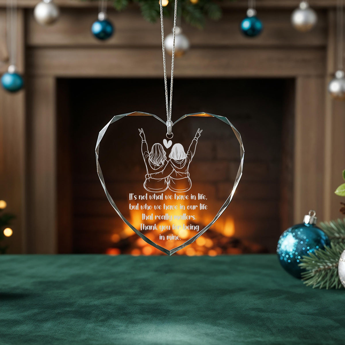 Heart Friendship Ornament, Engraved Crystal Glass Keepsake