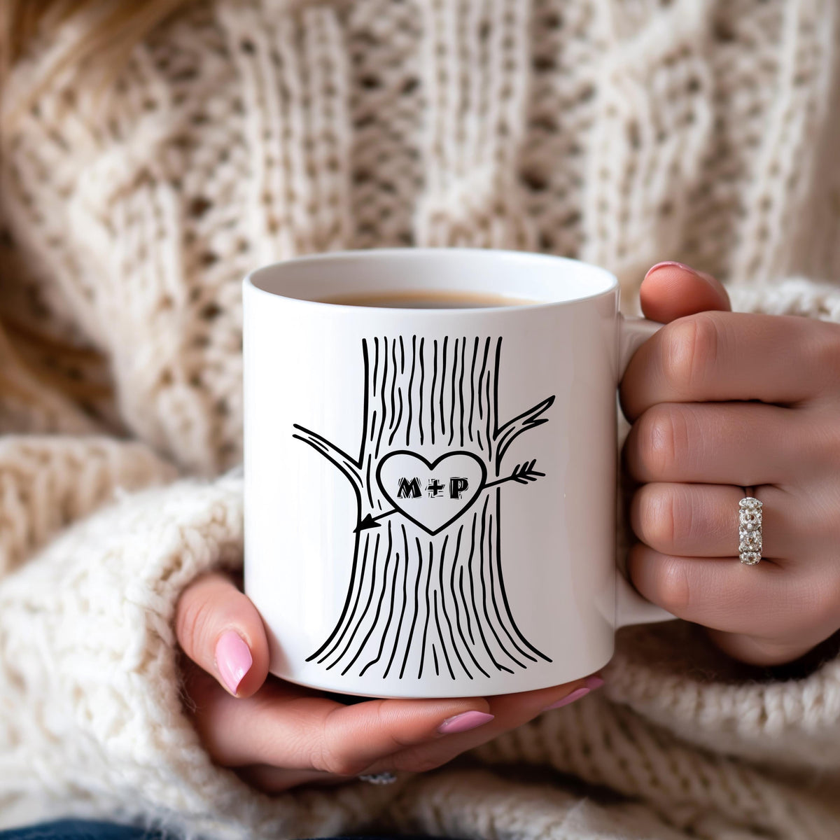Personalized Heart Tree Ceramic Cup, Couple Initials Coffee Mug, Valentine's Day Gift For Her