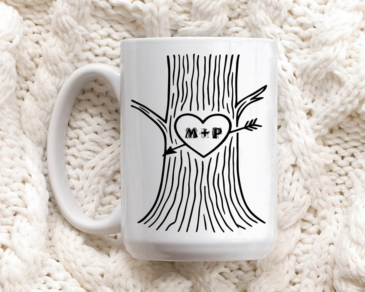 Personalized Heart Tree Ceramic Cup, Couple Initials Coffee Mug, Valentine's Day Gift For Her