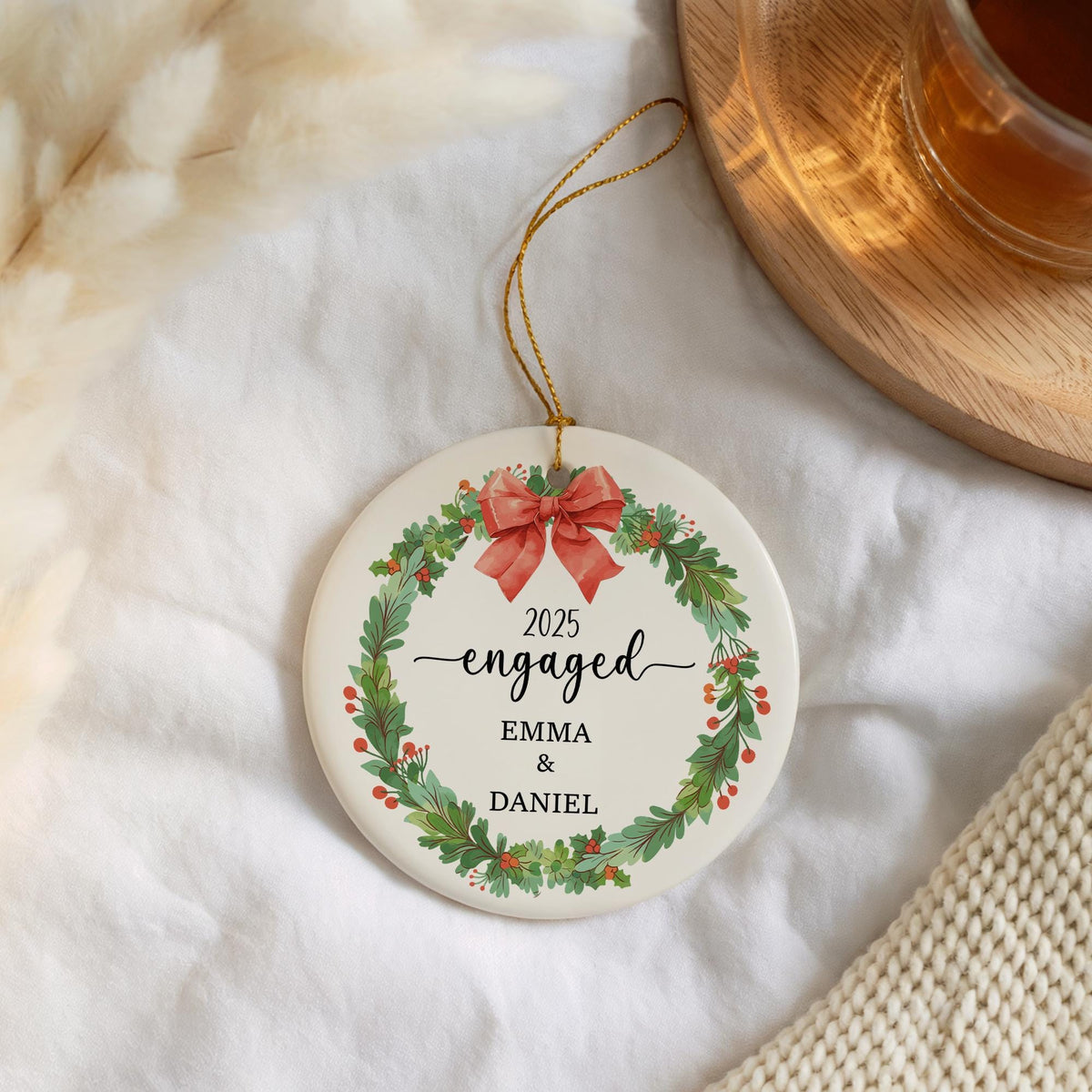 Personalized Engagement Keepsake, Custom Couple Names Ornament, Newly Engaged Christmas Gift