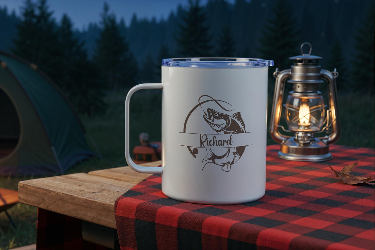 Personalized Fishing Mug, Custom Name Fisherman Gift, Bass Angler Travel Mugs