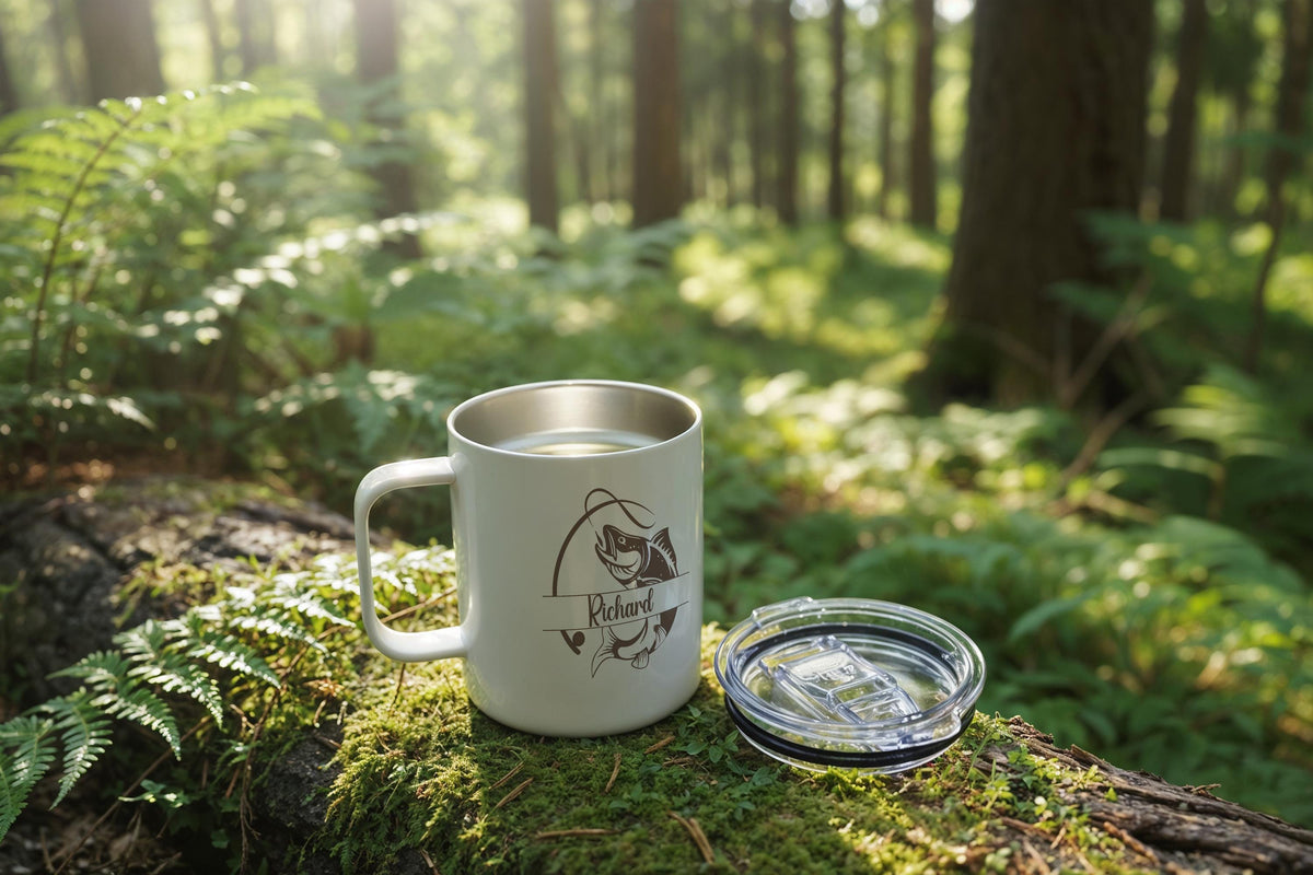 Personalized Fishing Mug, Custom Name Fisherman Gift, Bass Angler Travel Mugs