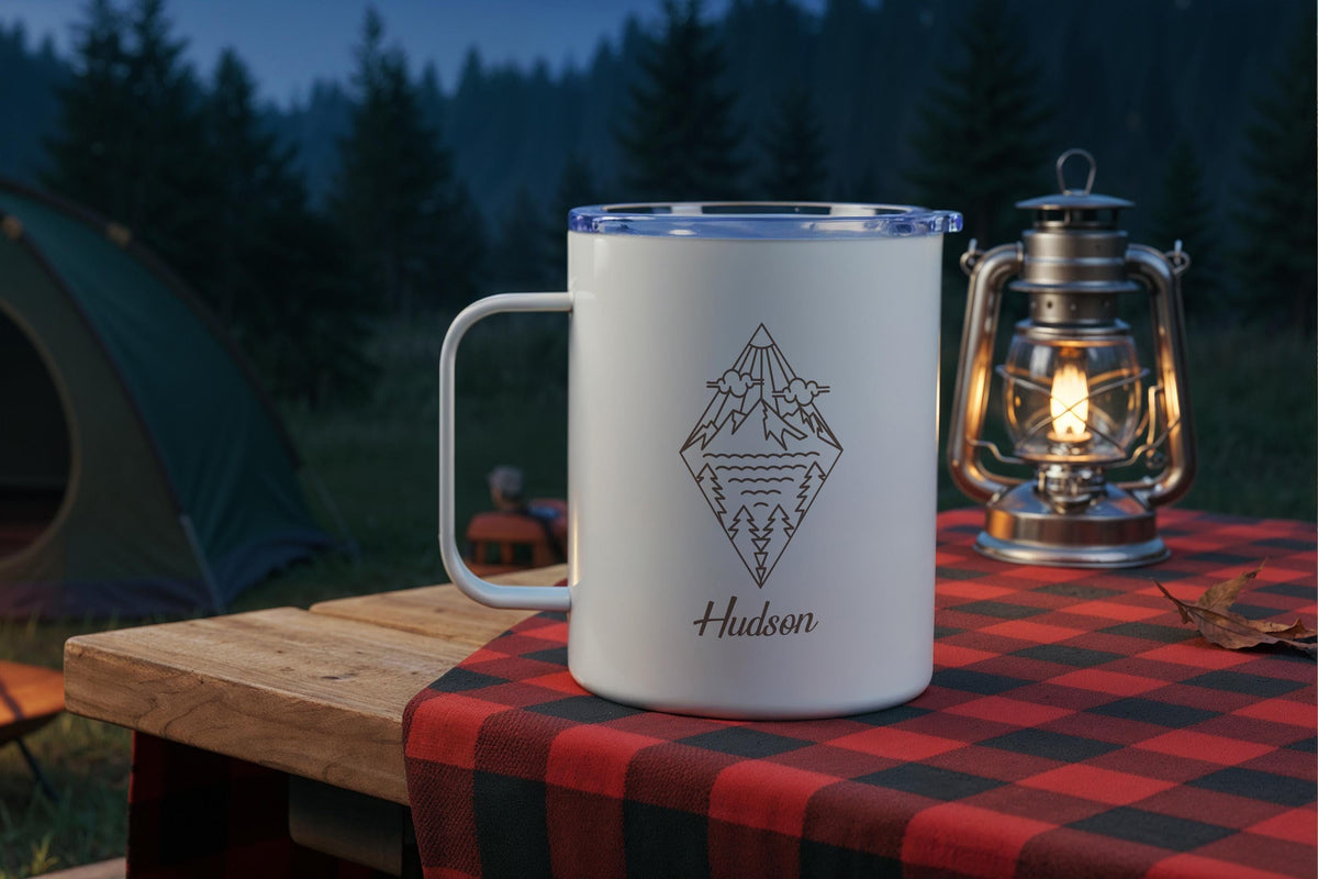 Personalized Mountain Name Mug, Custom Hiking Gift, Minimalist Nature Camping Cup