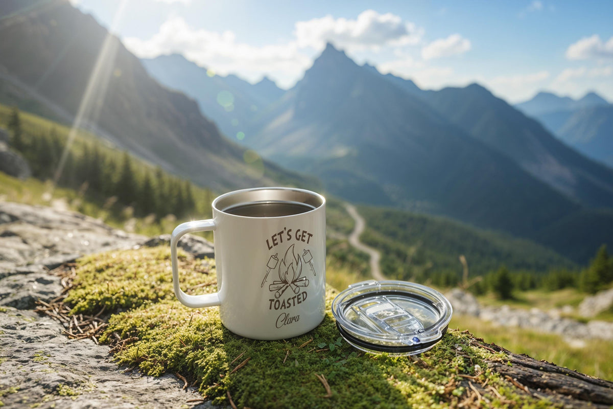 Personalized Camp More Worry Less Mug, Custom Name Camping Mugs, Happy Camper Campfire Cup