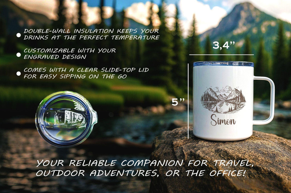 Custom Name Camping Mug, Personalized Campfire Mug, Adventure Lovers Cup, Nature Enthusiast Mug