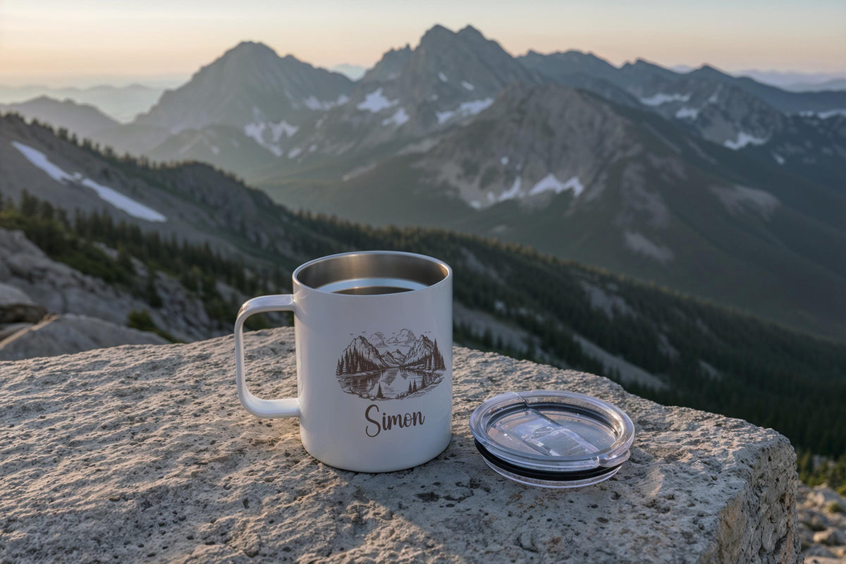 Custom Name Camping Mug, Personalized Campfire Mug, Adventure Lovers Cup, Nature Enthusiast Mug