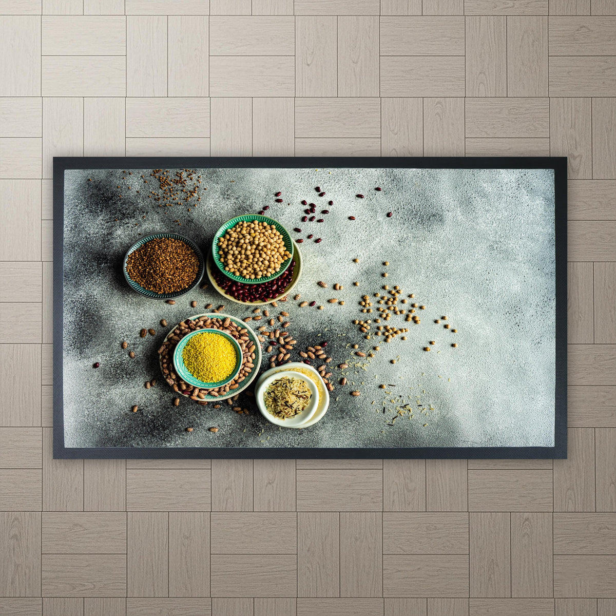 Spices Kitchen Mat, Rustic Wood Cooking Rug, Non-Slip Washable Indoor Decor