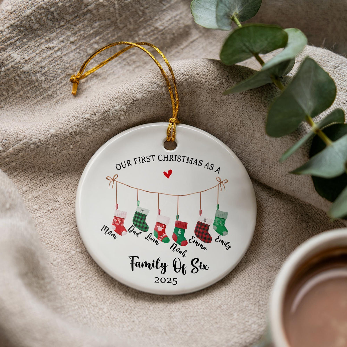 Custom Family of Three Christmas Ornament, Baby's First Christmas Keepsake