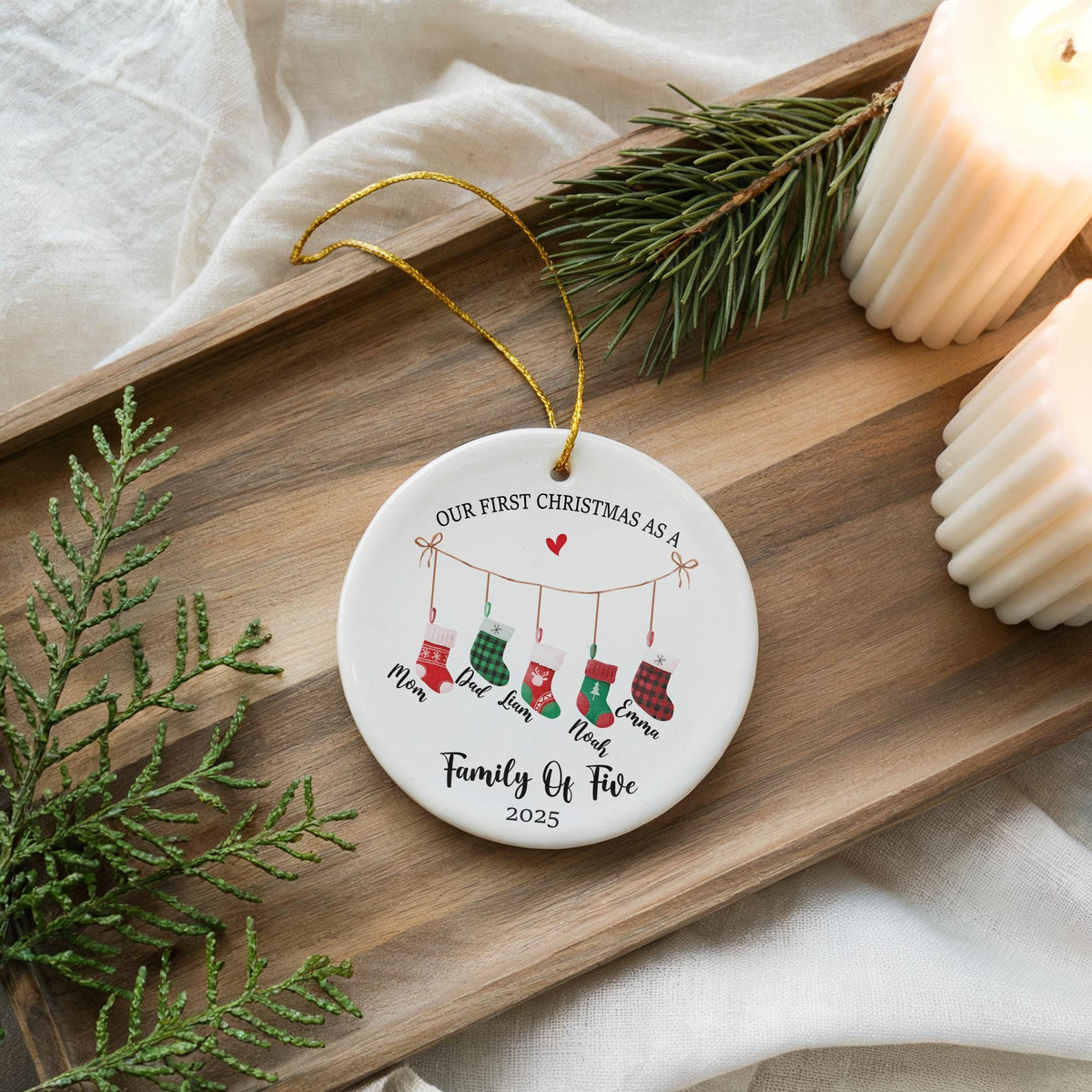 Custom Family of Three Christmas Ornament, Baby's First Christmas Keepsake