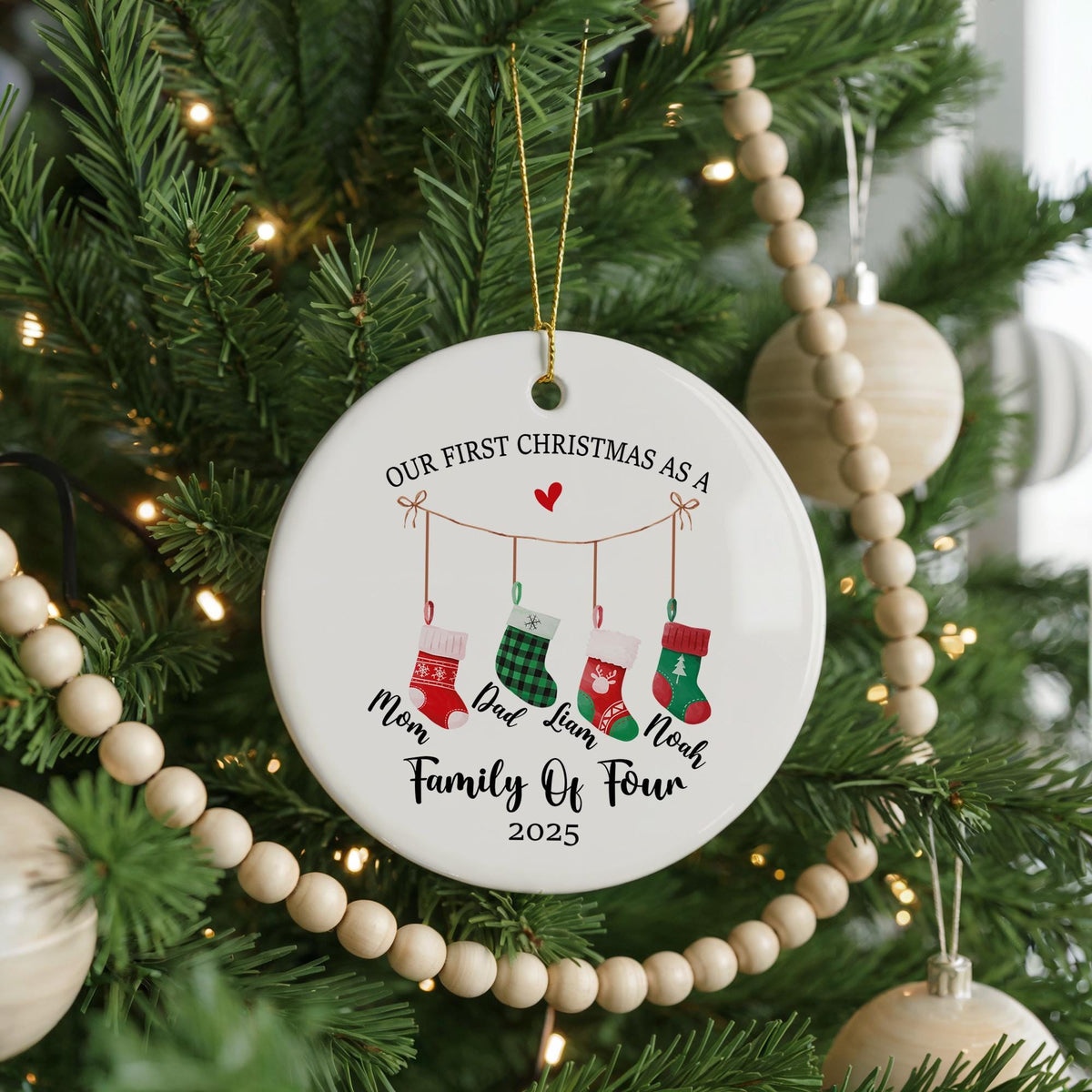 Custom Family of Three Christmas Ornament, Baby's First Christmas Keepsake