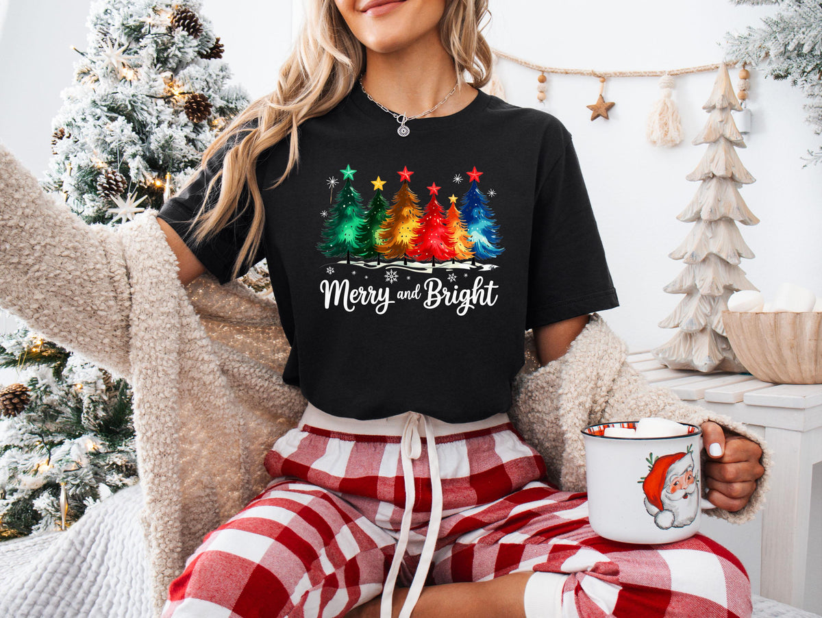 Merry and Bright T-Shirt, Christmas Trees Sweatshirt, Festive Holiday Tee, Xmas Sweatshirt